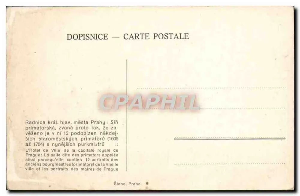 Saal der ehemaligen Bürgermeister von Prag — Rathaus — Verlag Štenc, Prag - Rückseite