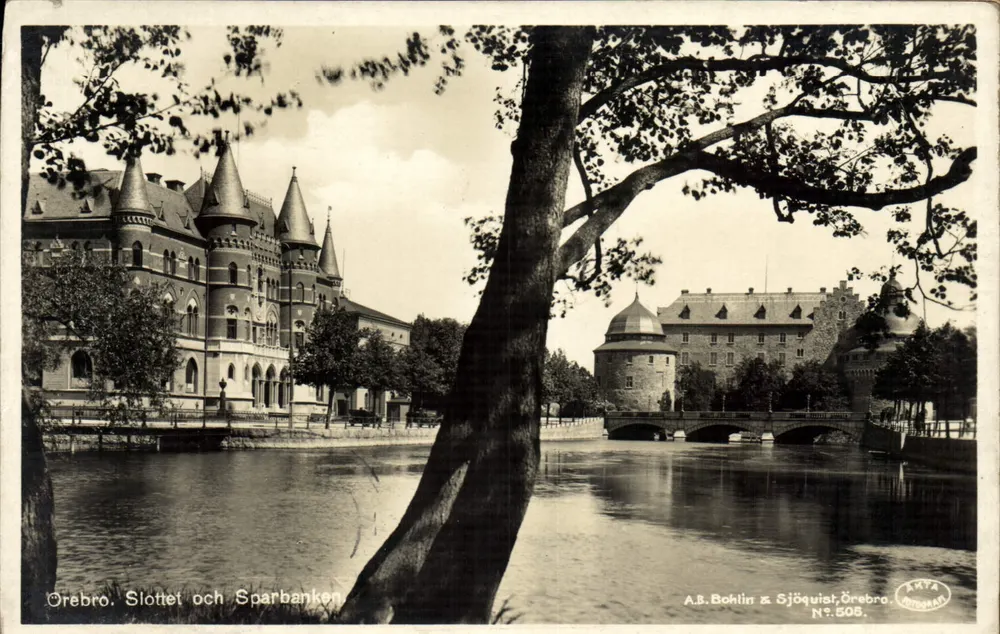 Örebro. O castelo e a Caixa de Economia — A.B. Bohlin & Sjöquist, Örebro, N° 508 - Frente