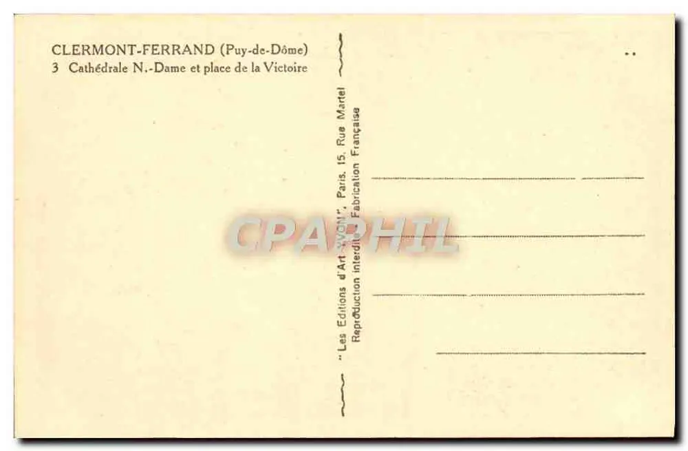Clermont-Ferrand — Kathedrale Notre-Dame und Place de la Victoire — Éditions d'Art Yvon, Paris - Rückseite