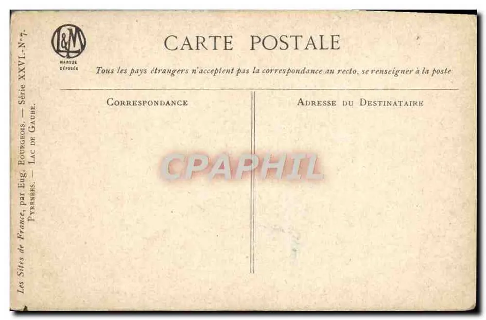 Jezioro Gavés — Pyrénées — autor Eug. Bonnecoeur, seria XXVI-N°7 - Rewers