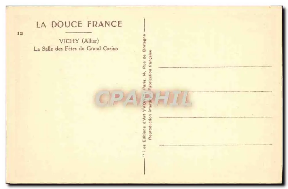 Vichy (Allier) — Saal des Grand Casino — Éditions d'Art Yvon - Rückseite
