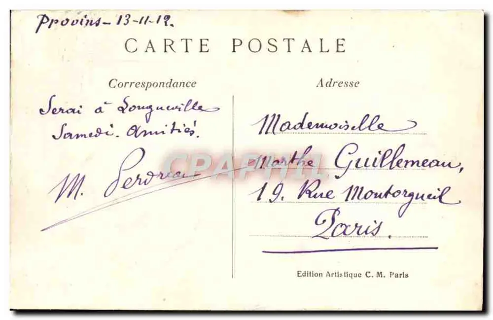 Provins (S.-et-M.) — Cavado do Santo Espírito — Edição Artística C. M. - Verso