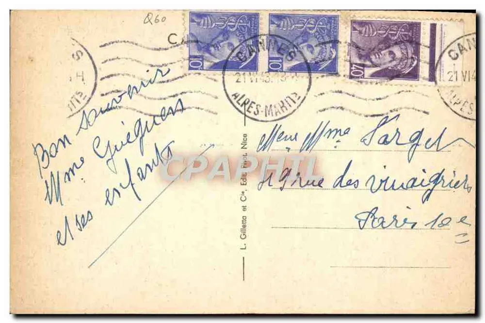 Cannes — Het Haven — Le Suquet — 545 — L. Gillena et Cie, Édit. Phot. Nice - Achterkant