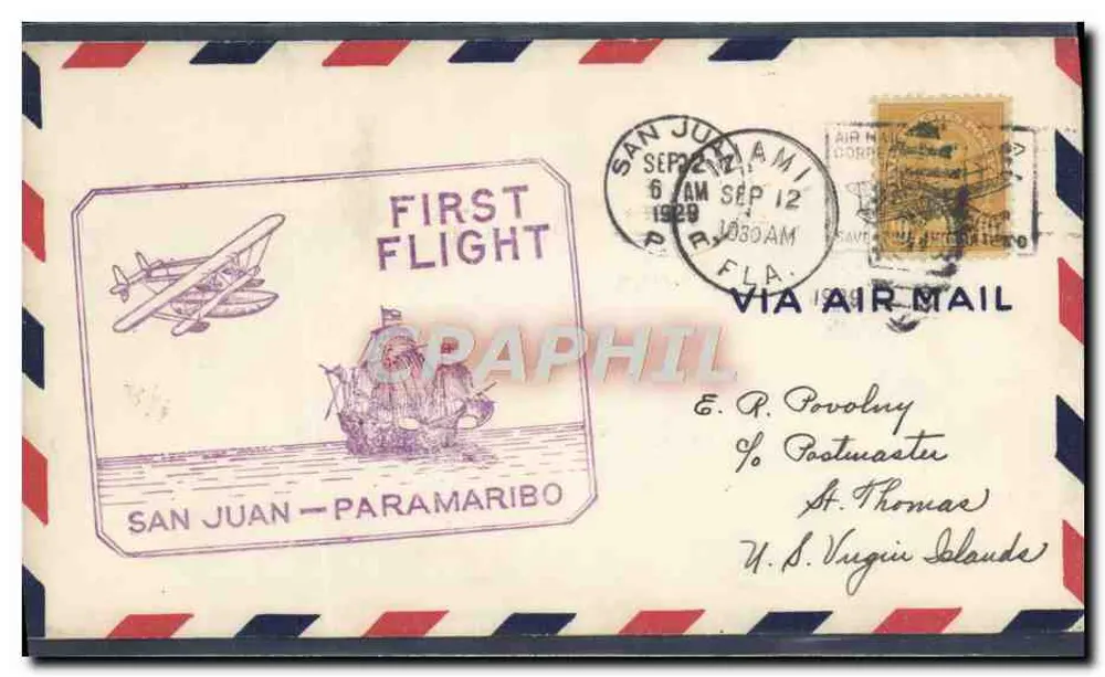San Juan - Paramaribo — Erster Flug — Luftpost - Vorderseite