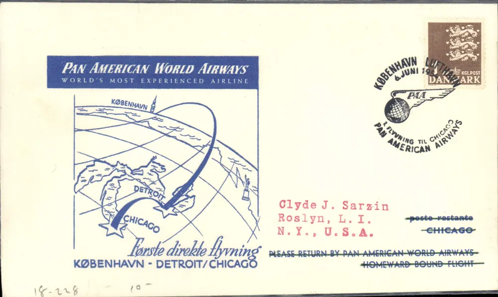 København - Detroit/Chicago — Erste Direktverbindung — Pan American World Airways - Vorderseite