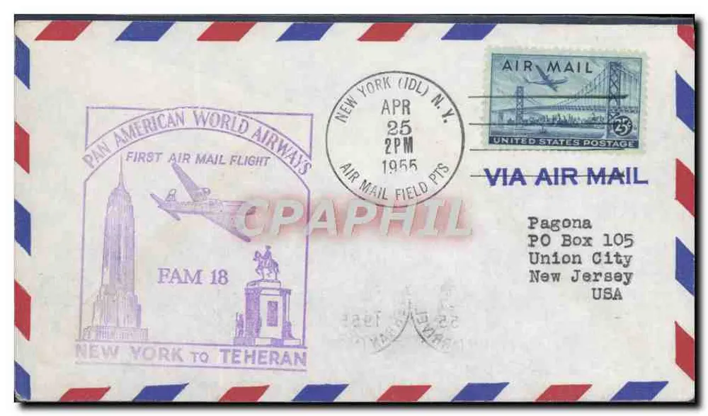 Erster Luftpostflug der Pan American World Airways — New York nach Teheran — FAM 18 - Vorderseite