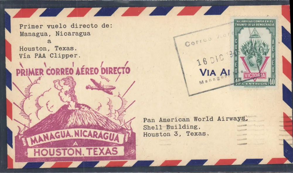Managua, Nicaragua — Erster Direktflug nach Houston, Texas — Pan American World Airways - Vorderseite