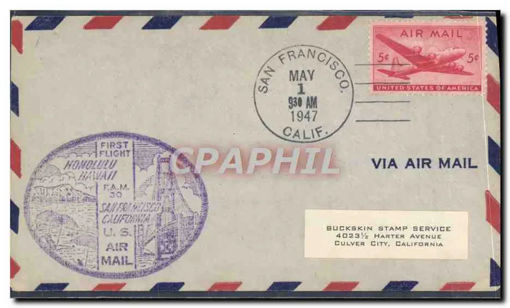 Erster Flug Honolulu-Honolulu — San Francisco — Erster Flug per Luftpost — Verlag Buckskin Stamp Service - Vorderseite