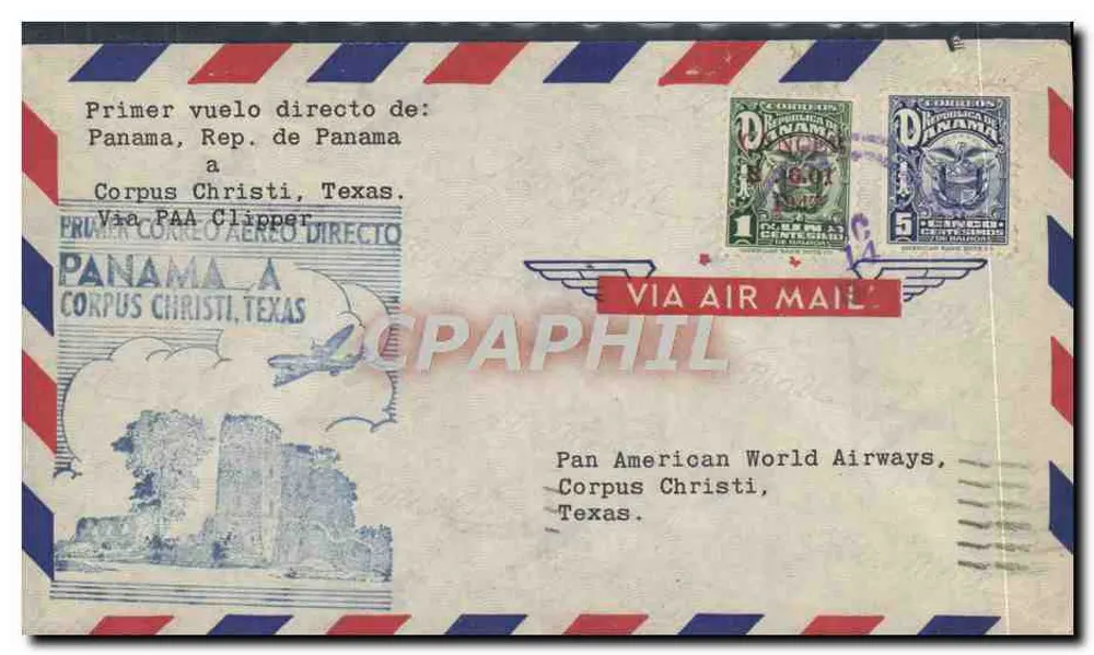 Erster direkter Flug von Panama nach Corpus Christi, Texas — Pan American World Airways - Vorderseite
