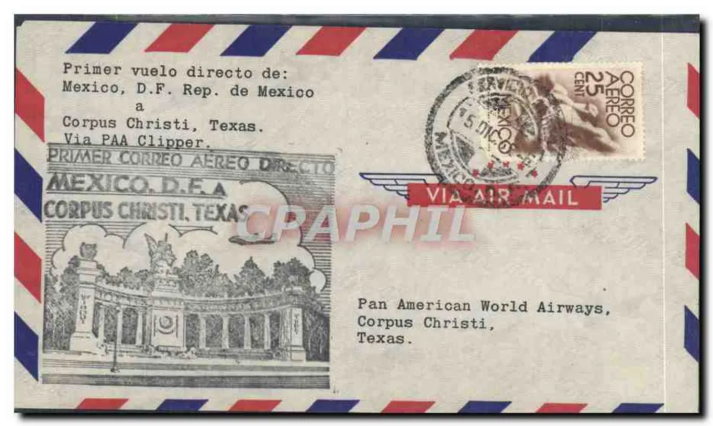 Erster Direktflug Mexico - Corpus Christi — Pan American World Airways - Vorderseite