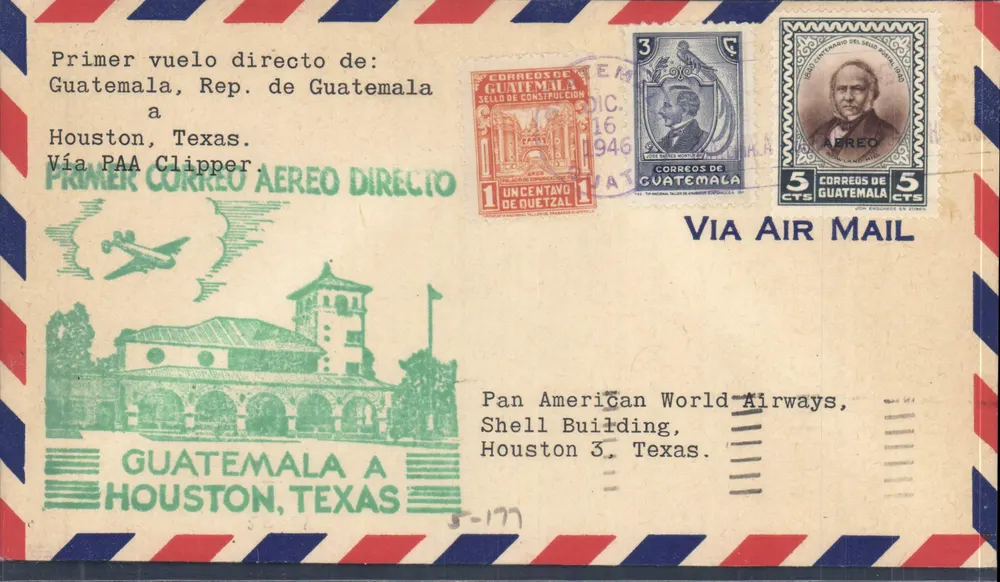 Erster Direktflug Guatemala-Houston — Pan American World Airways — 1946 - Vorderseite