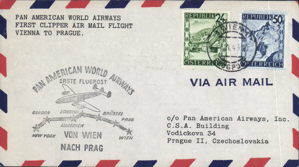 Erster Luftpostflug der Pan American World Airways — Wien nach Prag — Verlag Pan American World Airways - Vorderseite