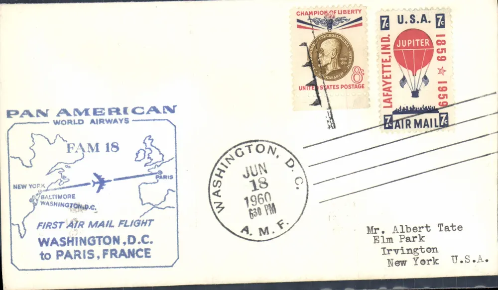 Erster Luftpostflug Washington D.C. - Paris - Pan American World Airways — FAM 18 — Washington D.C., 18. Juni 1960 - Vorderseite