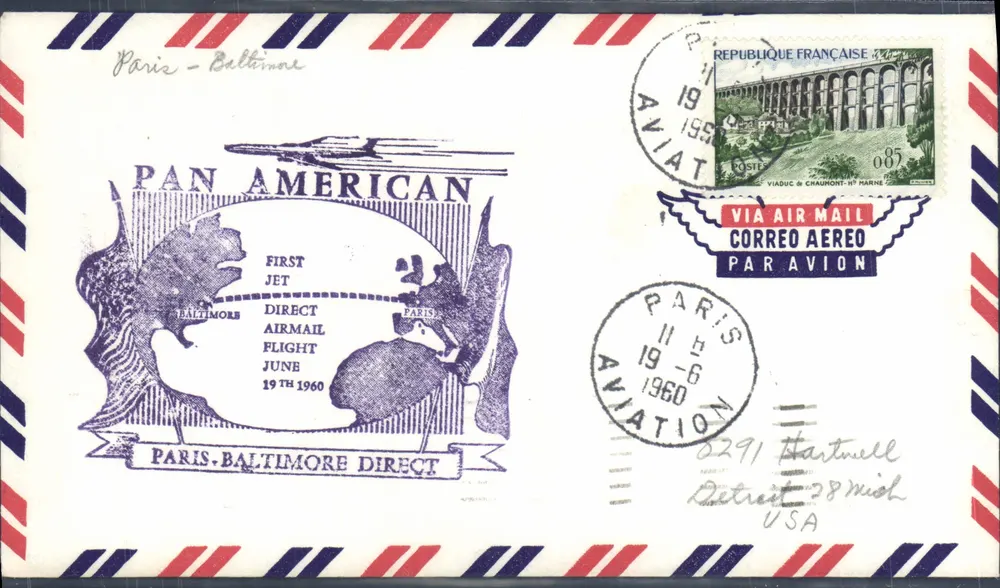 Paris - Baltimore — erster Direktflug mit Jet Pan American — 19. Juni 1960 — Verlag Pan American - Vorderseite