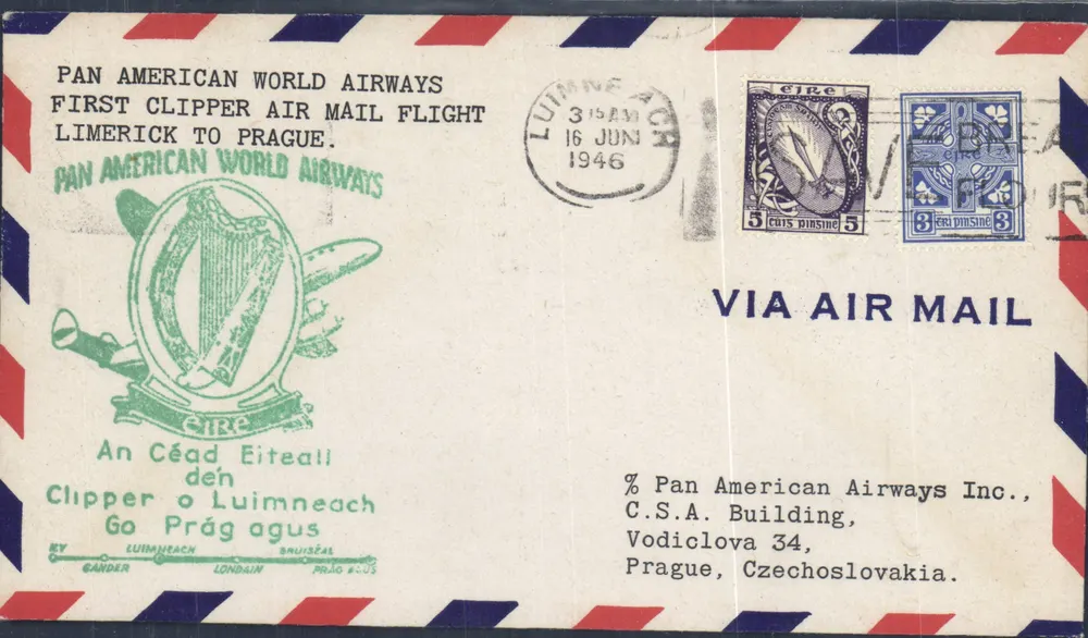 Erster Luftflug der Pan American World Airways Limerick-Prag — Verlag Pan American Airways Inc. Seriennummer nicht sichtbar - Vorderseite