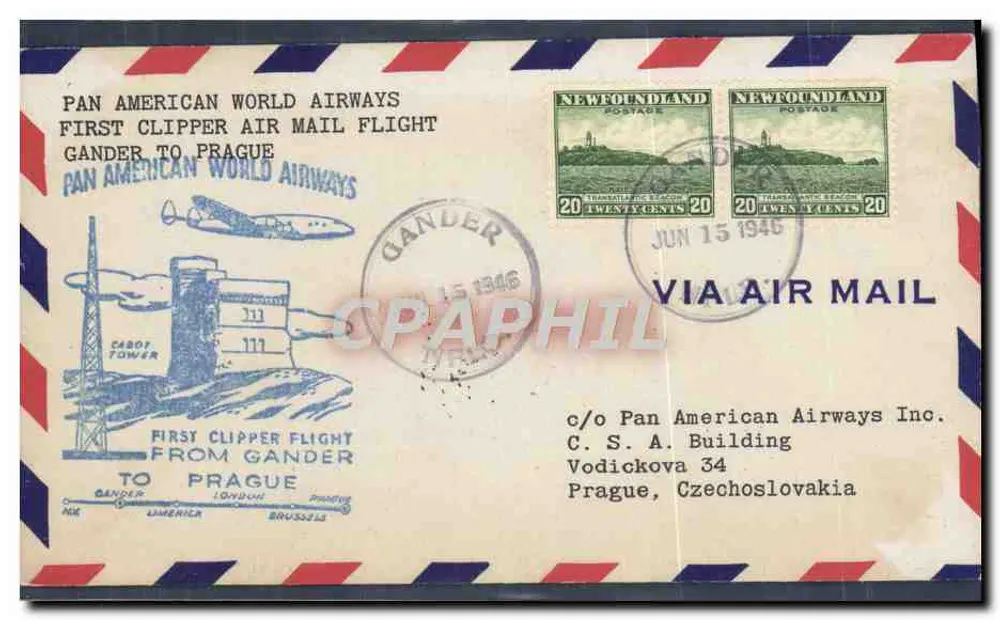Erster Flug der Pan American World Airways Gander-Prague — Gander, 15. Juni 1946 - Vorderseite