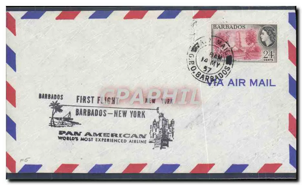Erster Flug Barbados-New York — Pan American — Barbados - Vorderseite