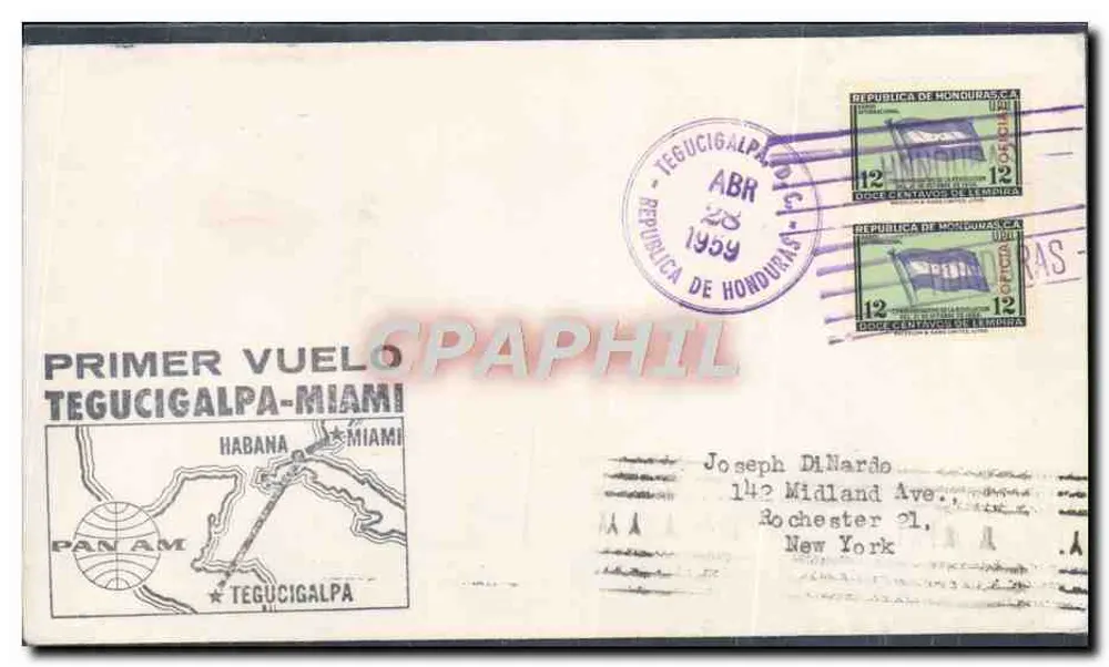 Erster Flug Tegucigalpa-Miami — Republik Honduras — 28. April 1959 - Vorderseite