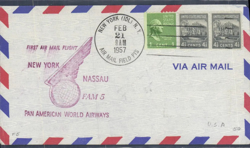 Erster Luftpostflug New York-Nassau — Pan American World Airways — 21. Februar 1957 - Vorderseite