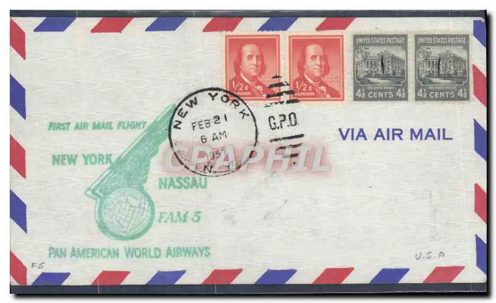 Erster Flug New York-Nassau — Pan American World Airways — 21. Februar 1957 - Vorderseite