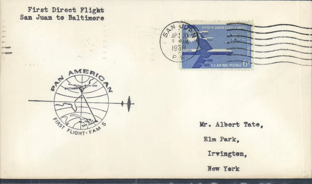 Erster Direktflug von San Juan nach Baltimore — Pan American — 1958 - Vorderseite