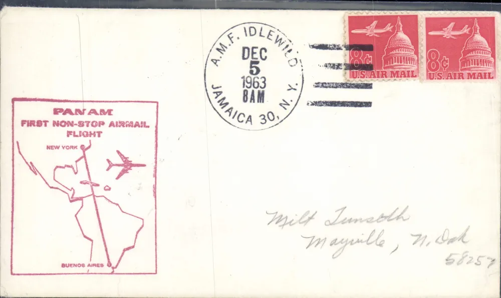 Erster non-stop Flug der Pan Am — New York nach Buenos Aires — A.M.F. Idlewild, Jamaika, 5. Dezember 1963 - Vorderseite