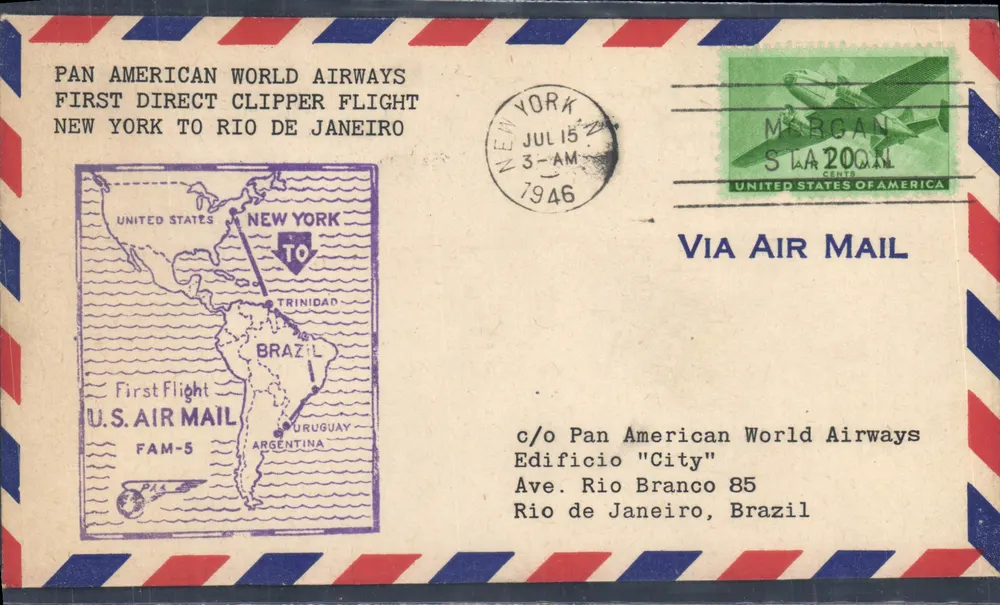 Erster direkter Flug Clipper Pan American World Airways — New York nach Rio de Janeiro — 1946 - Vorderseite