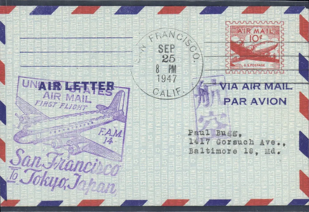 San Francisco — Erster Flug nach Tokio — United States Air Mail - Vorderseite