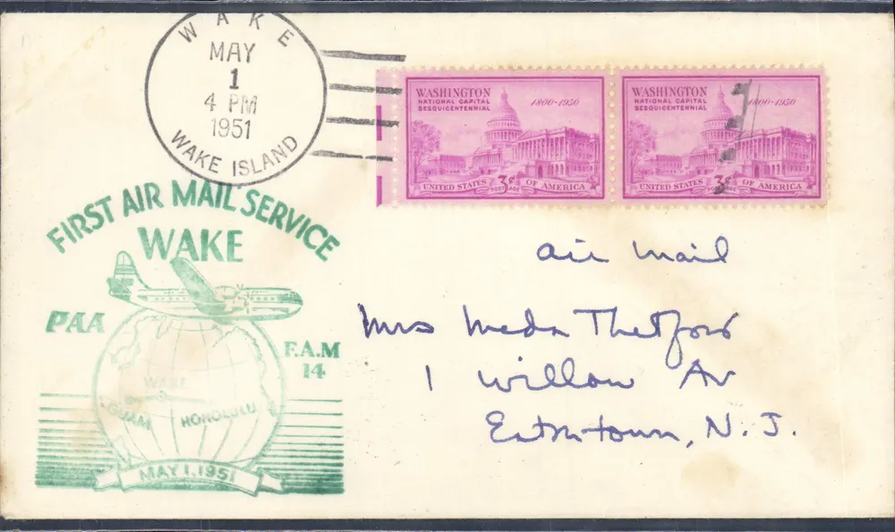 Wake Island — Première liaison aérienne — service postal - Recto