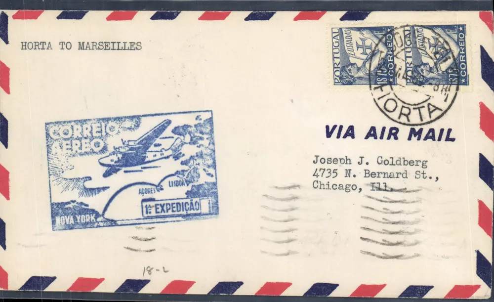 Horta nach Marseille — Aéropostale über Lissabon — Éditeur Correio Aéreo - Vorderseite