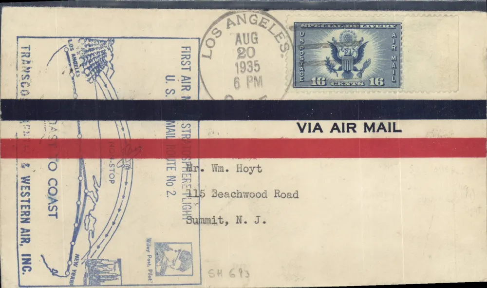 Los Angeles — Erster transkontinentaler Flug — Transco & Western Air, Inc. — 16 Cent - Vorderseite