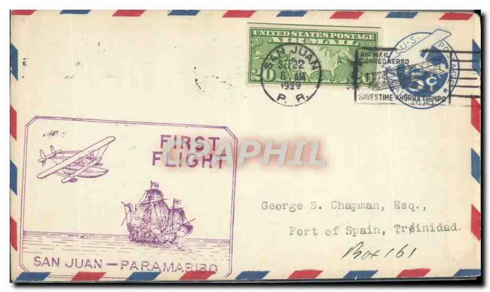 San Juan — Erste Luftüberquerung — United States Postage - Vorderseite