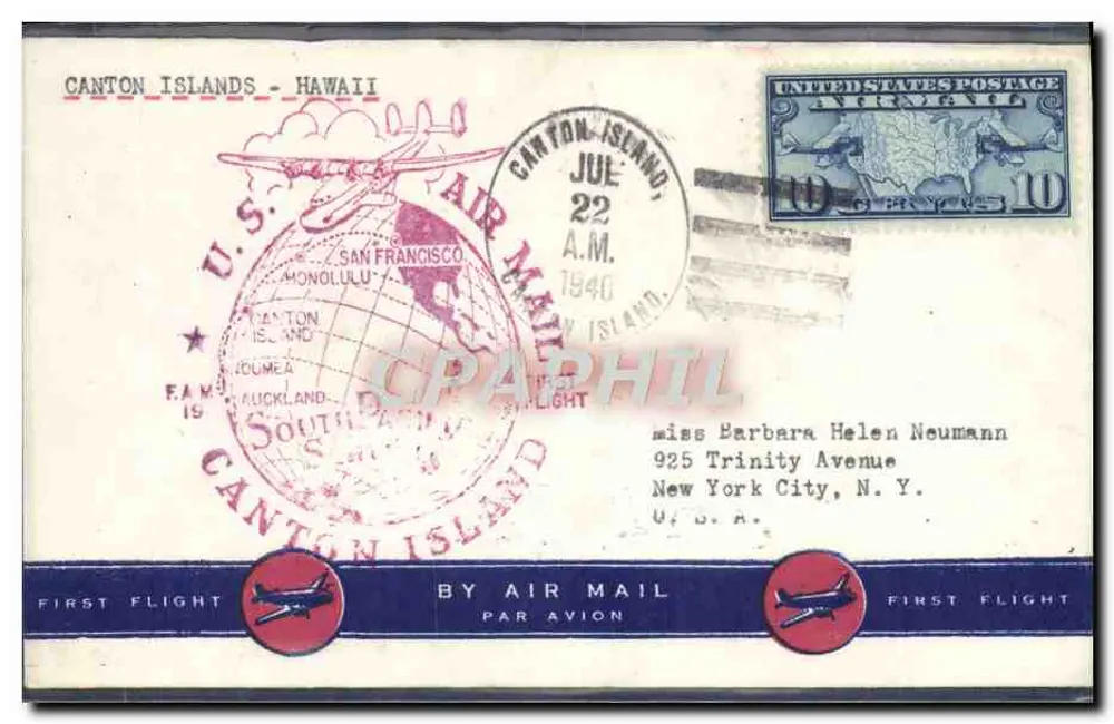 Canton Island - Hawaii — Erster Flug — U.S. Air Mail - Vorderseite