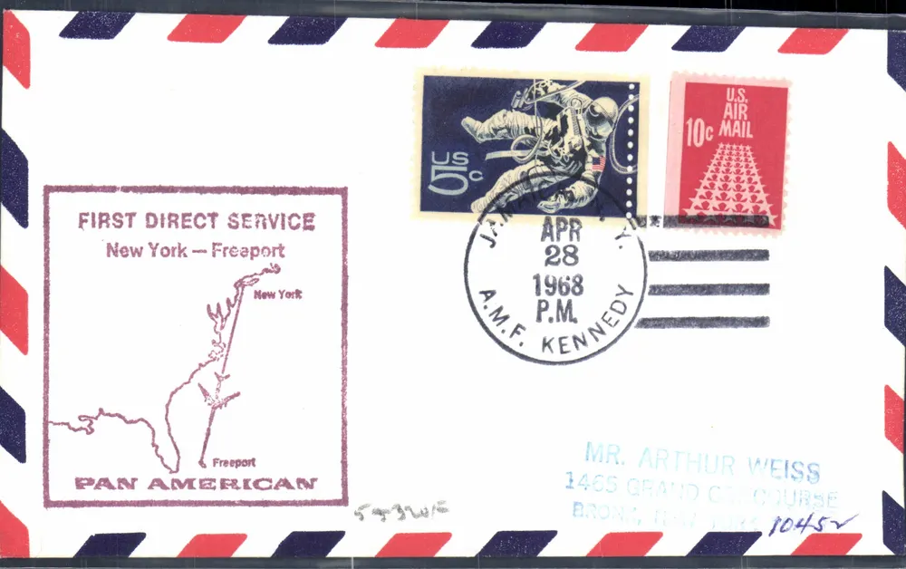 New York — Freepport — Pan American — 1. Direktdienst — 28. April 1968 - Vorderseite