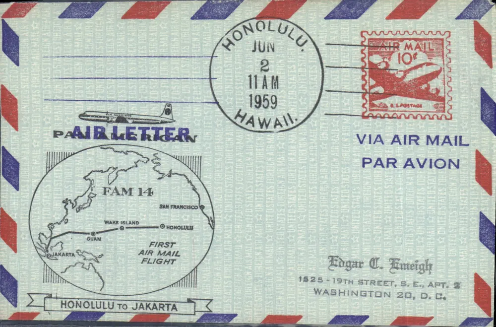 Honolulu nach Jakarta — Erster Pan American Luftpostflug — Pan American - Vorderseite