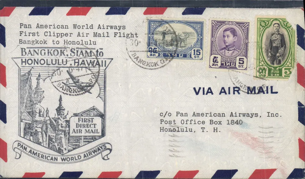 Bangkok, Siam — Erster direkter Flug Bangkok-Honolulu — Pan American World Airways - Vorderseite
