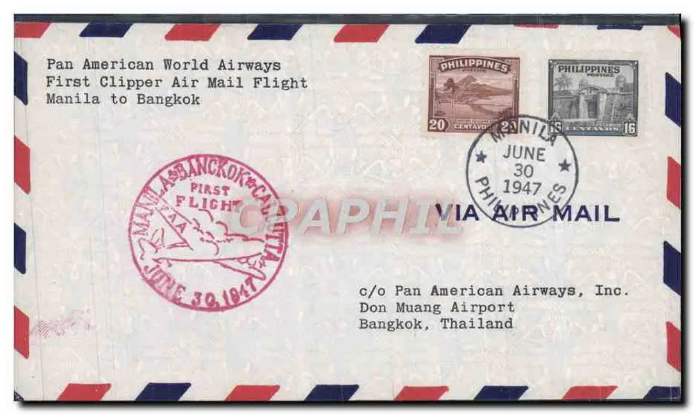 Erster Luftflug Manila-Bangkok — Pan American World Airways — 30. Juni 1947 - Vorderseite
