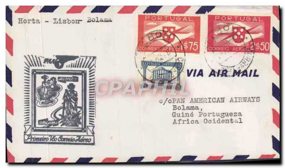 Horta - Lissabon - Bolama — Erster Flug — Correio Aéreo - Vorderseite