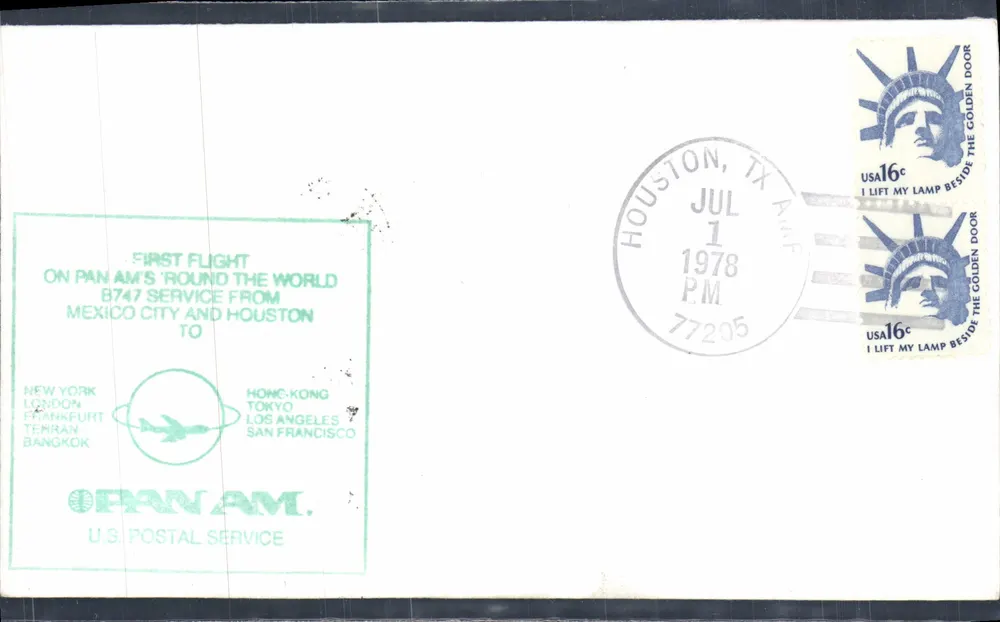 Erster Pan Am 'Around the World'-Flug — Houston, TX — 1. Juli 1978 - Vorderseite