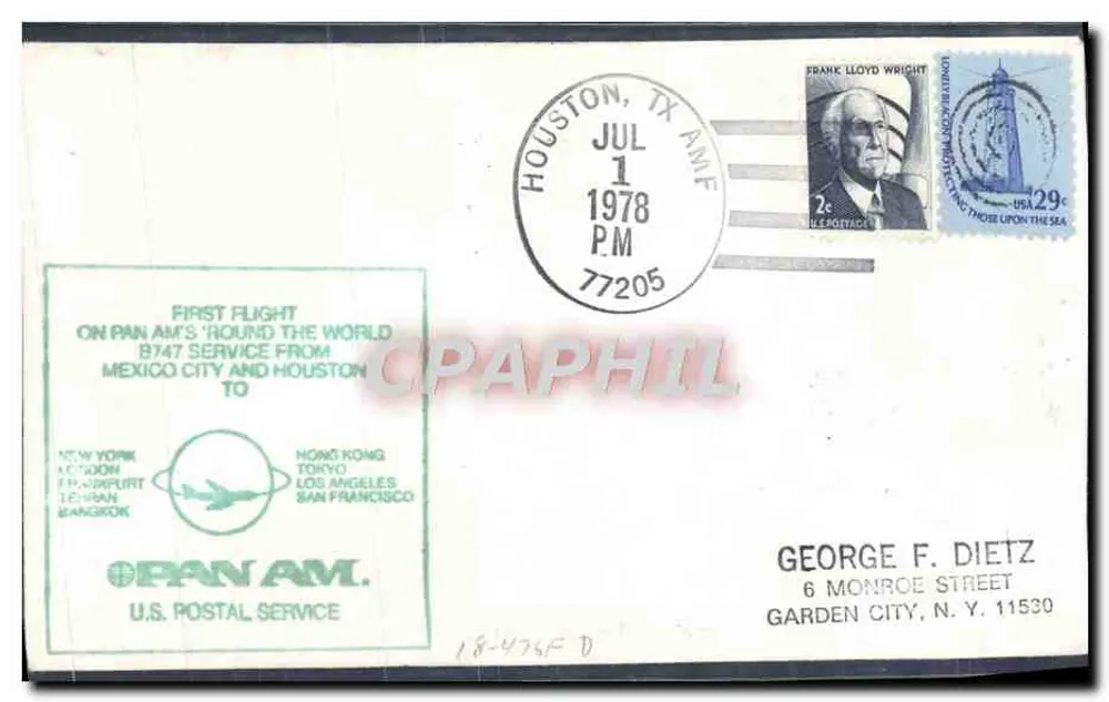 Erster Pan Am Weltflug — Houston, TX — 1. Juli 1978 - Vorderseite