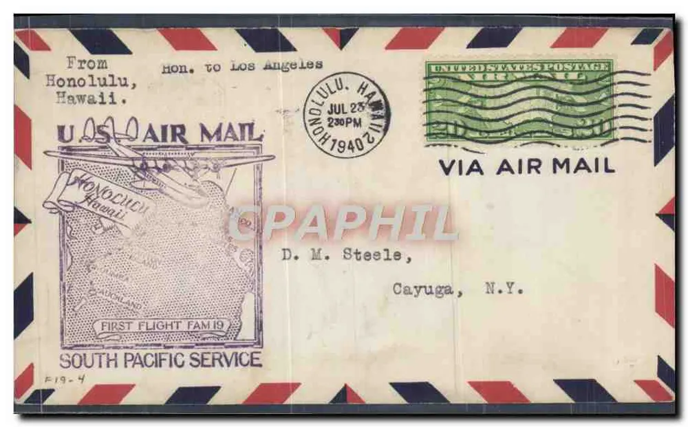 Honolulu, Hawaii — Erster Flug nach Los Angeles — South Pacific Service - Vorderseite