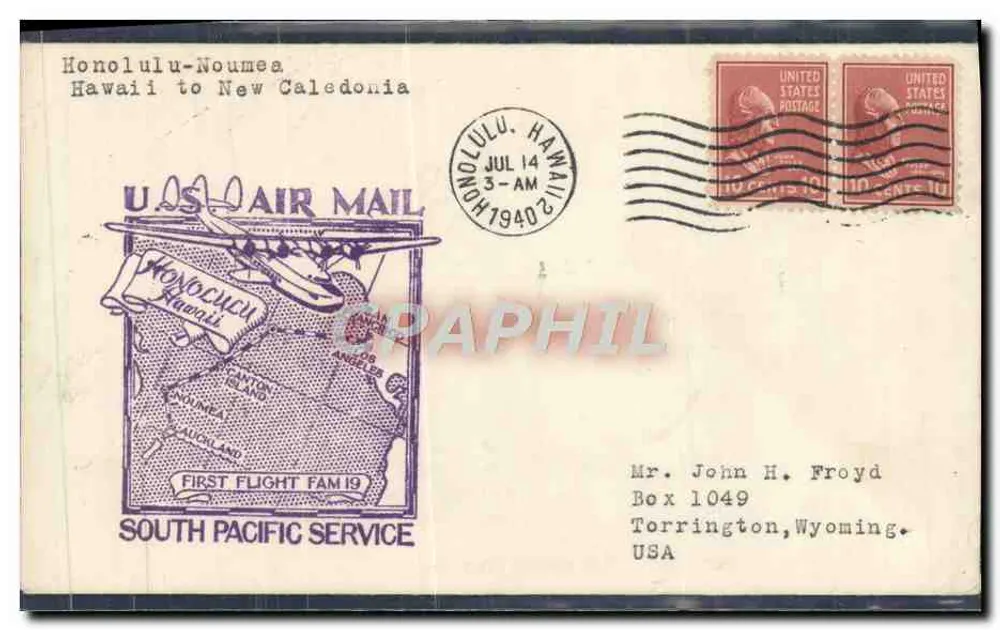 Flug Honolulu-Nouméa — U.S. Air Mail — Erster Pazifikflug FAM 19 - Vorderseite