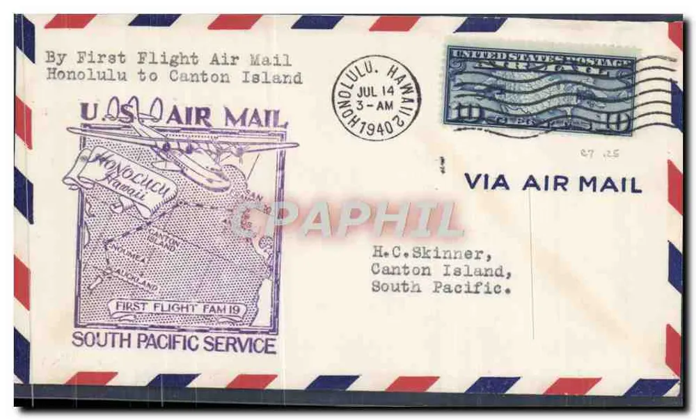 Erster Flug Honolulu nach Canton Island — South Pacific Service — Verlag nicht sichtbar - Vorderseite