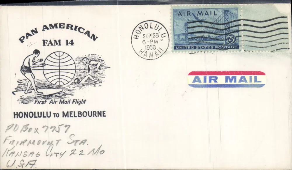 Erster Luftpostflug der Pan American FAM 14 — Honolulu nach Melbourne — Verlag Pan American - Vorderseite