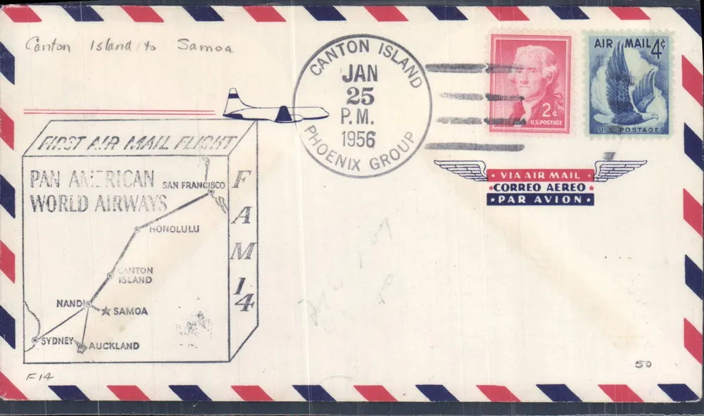Erster Luftpostflug der Pan American World Airways — Canton Island nach Samoa — 25. Januar 1956 - Vorderseite