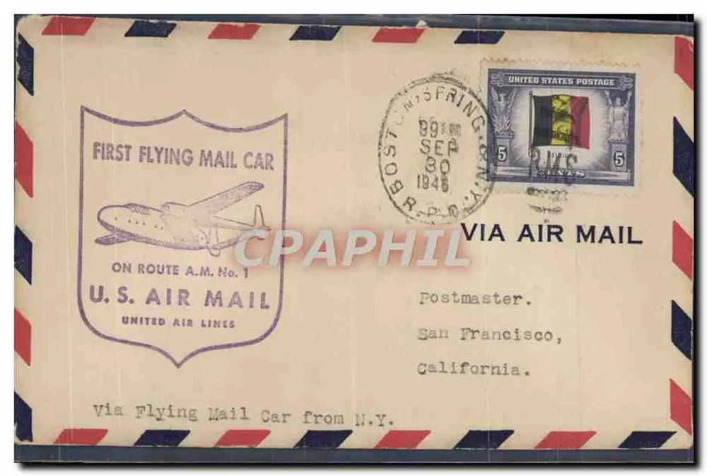 Erster Luftpostdienst — Erstes Luftpostfahrzeug — United Air Lines - Vorderseite