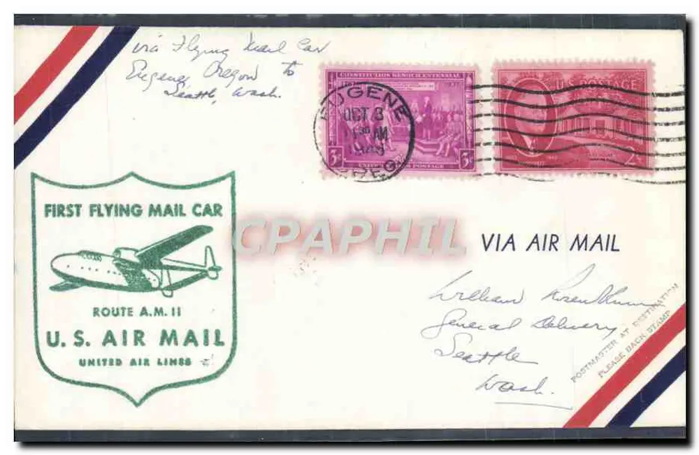 Erster Luftpostdienst — Verlag: United Air Lines — Seriennummer: Route A.M. II - Vorderseite