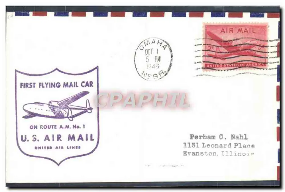 Erster Luftpostwagen — Omaha, Nebraska — United Air Lines - Vorderseite