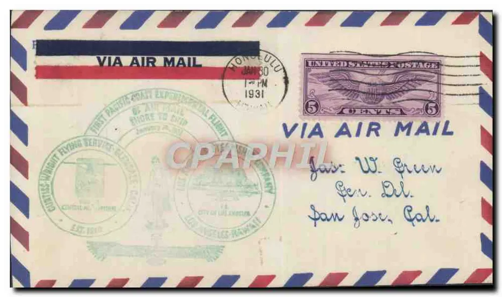 Hawaii — Erster transpazifischer Flug — United States Postage 5 cents - Vorderseite