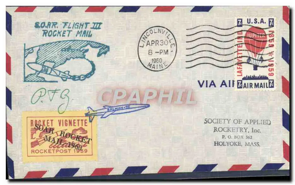 Soar Flight III — Raketenpost 1960 — Society of Applied Rocketry, Inc. - Vorderseite